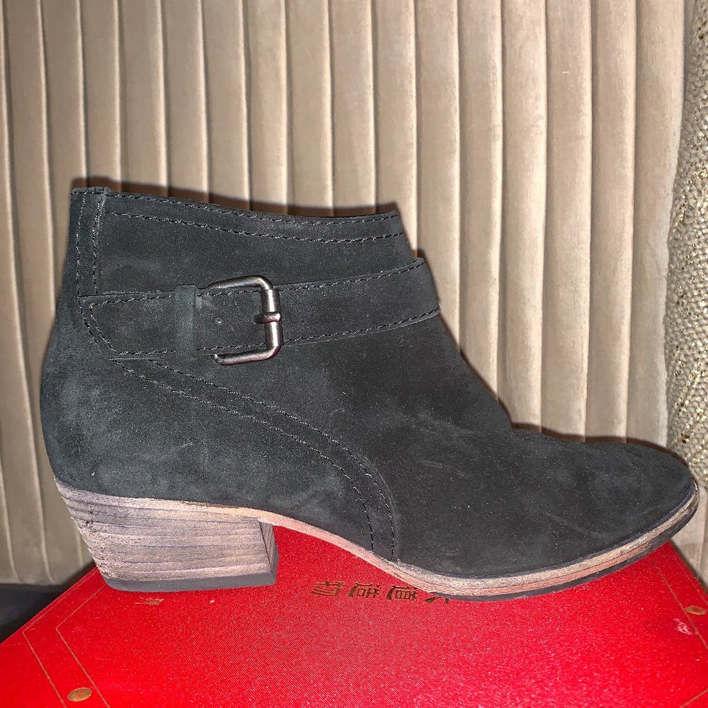 Aquatalia black suede bootie with buckle